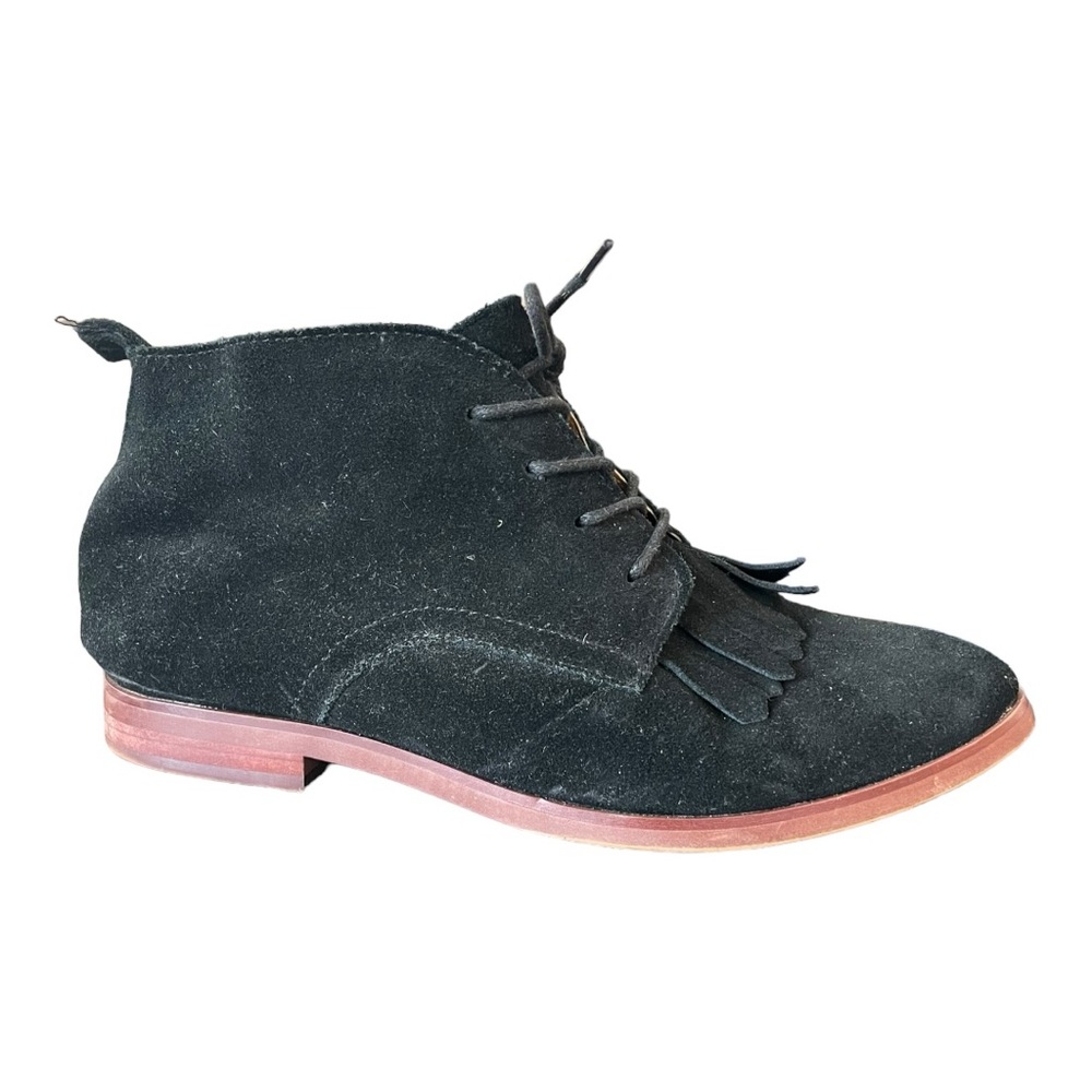Fringe black suede booties | womens size 7.5 | lace up